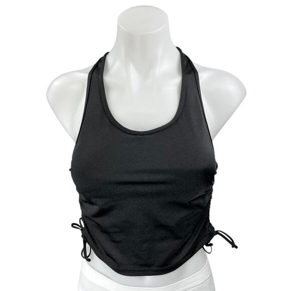 Alala Women's Black Sleeveless Racerback Ruched Sides Pullover Crop Tank Top S - Picture 1 of 4